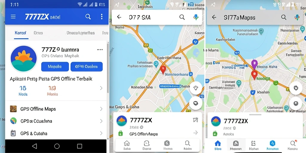 Tampilan antarmuka aplikasi 777ZX dengan peta GPS offline yang jelas.