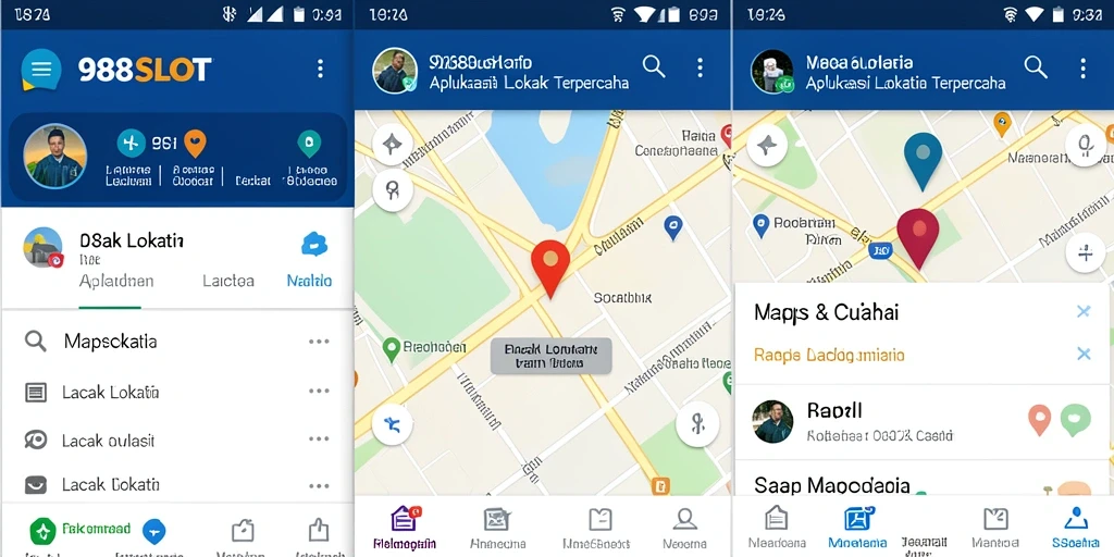 Antarmuka aplikasi 988SLOT dengan fitur Lacak Lokasi.