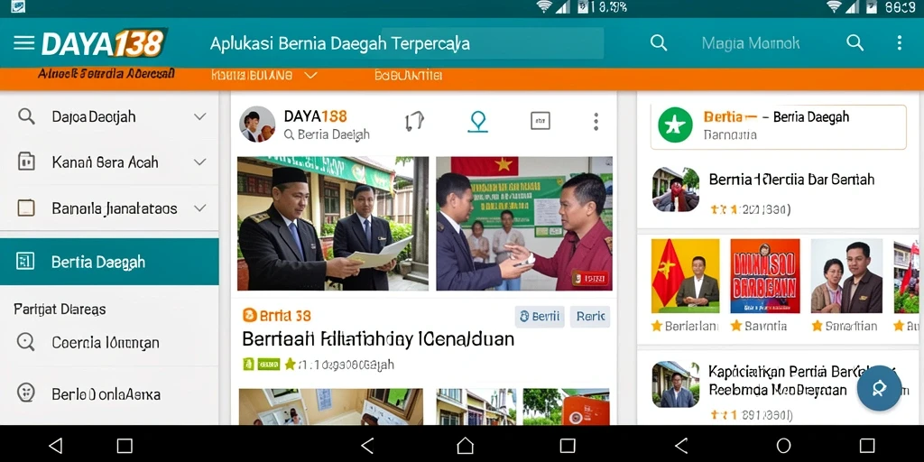 Antarmuka aplikasi DAYA138 dengan berita daerah yang terbaru.