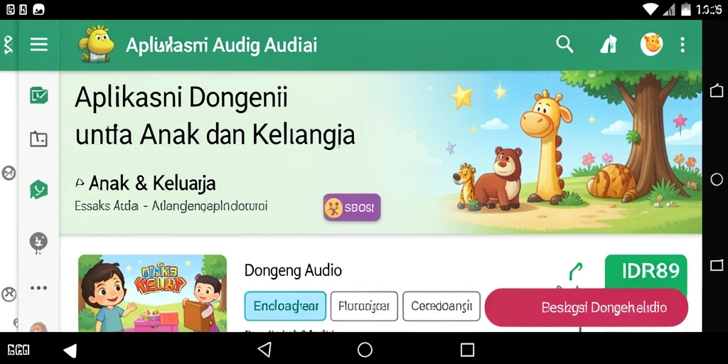 Tampilan antarmuka IDR89 dengan pilihan dongeng audio yang menarik.